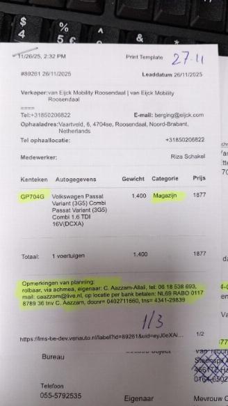 Salvage car Volkswagen Passat Passat Variant (3G5) Combi 1.6 TDI 16V (DCXA) [88kW]  (08-2014/11-2020=
) 2015/7